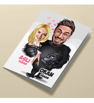 Kişiye Özel Goril ve Sevgilisi Karikatürlü Tebrik Kartı