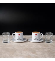Kişiye Özel 2'li Kahve Fincanı Seti ve Mini Su Bardağı - Hediye seti