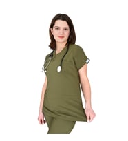 Unisex Haki Esnek Likralı Doktor Hemşire Aşçi Scrubs  Tek Üst  Forma