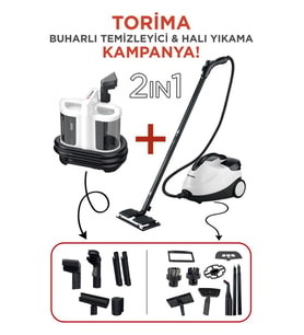 Torima V22B Koltuk ve Halı Yıkama Makinesi + CB-08C Çok Fonksiyonlu Buharlı Temizleyici (Beyaz)