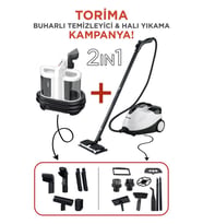 Torima V22B Koltuk ve Halı Yıkama Makinesi + CB-08C Çok Fonksiyonlu Buharlı Temizleyici (Beyaz)