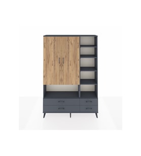 Arges Dolap 10 Raflı 4 Çekmeceli 2 Kapaklı 132x30x195 Antrasit-Çam/Antrasit
