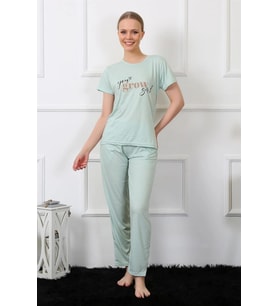 Kadın Kısa Kol Pijama Takım Su Yeşili