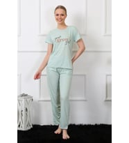Kadın Kısa Kol Pijama Takım Su Yeşili