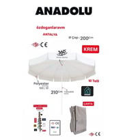 Ada Plaj  Bahçe 2 Mt 10 Telli Bej  Şemsiye + Çanta+Kazık (Krem)
