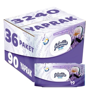 Familia Islak Havlu Mendil Lavantanın Ferahlığı 90 Yaprak Plastik Kapaklı 36 Lı Set 3240 Yaprak
