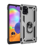 Samsung Galaxy A31 Kılıf Metal For Car Yüzüklü Standlı Military Ring Serisi (Gümüş)