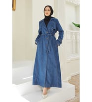 6458-Allerli Denim Trençkot Koyu Mavi