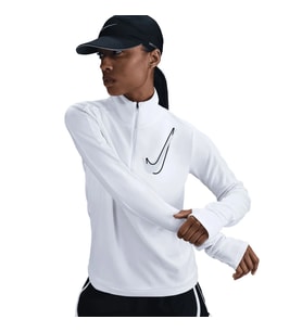 Swoosh Dri-FIT Çeyrek Fermuarlı Beyaz Kadın Antreman Üstü