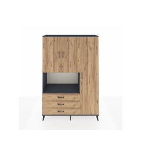 Hyperion Gardrop 7 Raflı 3 Çekmeceli 3 Kapaklı 132x44x195 Antrasit-Çam