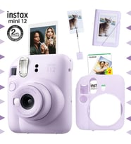 Instax mini 12 Lila Fotoğraf Makinesi-20'li Film-Kıskaçlı Stand-Mini Albüm ve Silikon Kılıf Seti