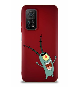 Xiaomi Mi 10T Pro Soft Premier Kapak Plankton Tasarımlı Silikon Kılıf - Mürdüm (Şeffaf)
