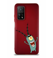 Xiaomi Mi 10T Pro Soft Premier Kapak Plankton Tasarımlı Silikon Kılıf - Mürdüm (Şeffaf)