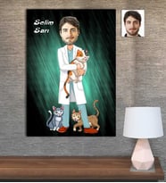 Kişiye Özel Karikatür Baskılı Ahşap Tablo Veteriner Erkek-1 30x40