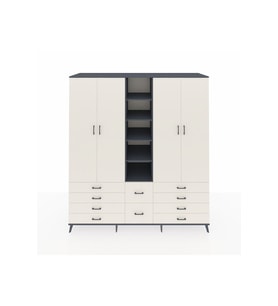 Kronos Dolap 9 Raflı 10 Çekmeceli 2 Askılı 220x59x243 Antrasit-Aytaşı/Aytaşı