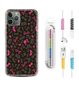 Apple iPhone 11 12 13 14 Pro Max Kılıf Kablo Koruma Spiral Silikon Barbie and Shoes 1413