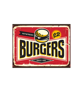Retro Burger Temalı Ahşap Poster Tablo  Vintage Fast Food Duvar Dekoru