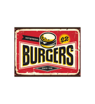 Retro Burger Temalı Ahşap Poster Tablo  Vintage Fast Food Duvar Dekoru
