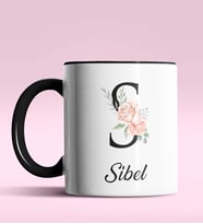 Kişiye Özel S Harfi Temalı Gül Tasarım Siyah Renk Kupa (Siyah)