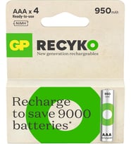 Batteries Recyko 950 AAA İnce Kalem Ni-Mh Şarjlı Pil, 1.2 Volt, 4'lü Kart