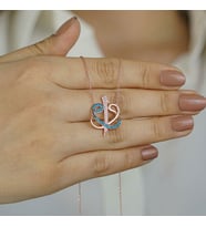 925 Ayar Gümüş Turkuaz Taşlı Çift Vav Elif Kolye