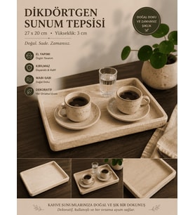 Organik Dokulu Wabi-Sabi Tepsi  Çay & Kahve Sunumluk 27x20 cm