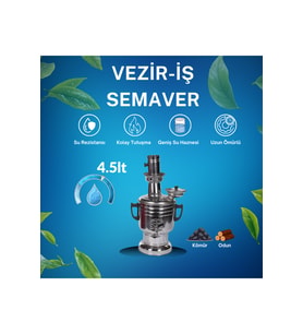 Vezir-İş 4.5 Lt Krom Semaver  Odun & Kömürlü Piknik Semaveri  Krom  Hızlı Isıtma  Yerli Üretim