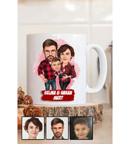Üç Kişilik Aileye İlginç Hediye Karikatürlü Beyaz Kupa Bardak