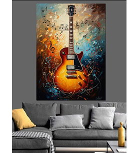 Işıltılı Ve Renkli Elektro Gitar Dekoratif Kanvas - Mdf Ahşap Tablo
