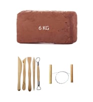 Kahve Çamur Kırmızı Kil Seramik Hamuru 6 kg Ebeşuar Seti Seramik Çamur Kesme Teli