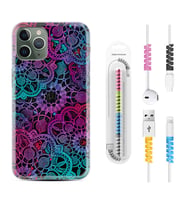 Apple iPhone 11 12 13 14 Pro Max Kılıf Kablo Koruma Spiral Silikon Colurful Mandala 1667
