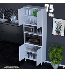 Eliusta Bade 75 cm Fırın Dolabı 4 Kapaklı Açık Raflı Çok Amaçlı Mutfak Kiler Dolabı Banyo Dolabı Boy Dolabı