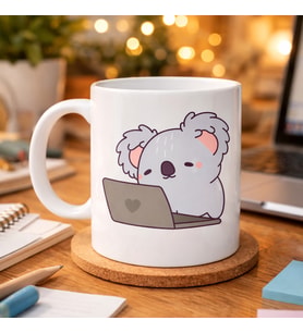 Northcity Laptoplu Koala Desenli Porselen Kupa – Sevimli Ofis Kupası ve Çalışanlara Özel Tatlı Hediye