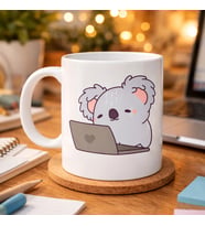 Northcity Laptoplu Koala Desenli Porselen Kupa – Sevimli Ofis Kupası ve Çalışanlara Özel Tatlı Hediye