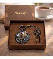 Kişiye Özel İsim Yazılı Kartal Figürlü Köstekli Saat Kutulu Premium Hediye (Gold)