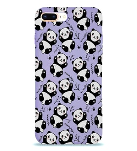 Apple iPhone 8 Plus Uyumlu Lansman Kılıf Panda Tasarımlı İçi Kadife Kapak-Lila (Şeffaf)