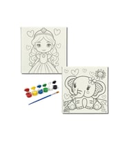 Okul Etkinliği-2'li Tuval Boyama Seti. 20x20 Cm Uv Baskı 6 Akrilik Boya 1 Fırça-model-342