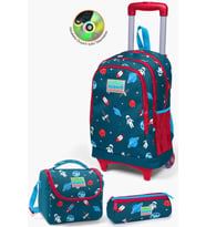 Coral High Kids Çivit Kırmızı Uzay Desenli Çekçekli 3'lü Çanta Seti SET0123136