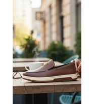Enoch Hakiki Deri Taba Lazer Baskı Detaylı Beyaz Tabanlı Erkek Comfort Loafer