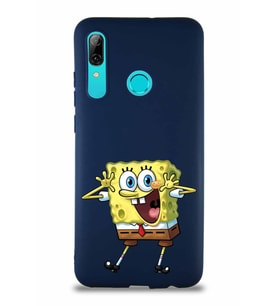 Huawei P Smart 2019 Soft Premier Kapak Sünger Bob Tasarımlı Silikon Kılıf - Lacivert (Şeffaf)