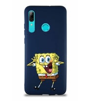 Huawei P Smart 2019 Soft Premier Kapak Sünger Bob Tasarımlı Silikon Kılıf - Lacivert (Şeffaf)