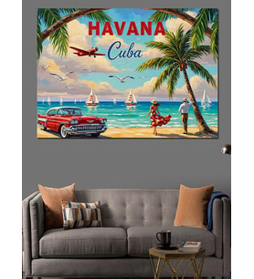 "Havana Cuba" Plaj İlanı Dekoratif Kanvas - Mdf Ahşap Tablo