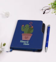 BK Gift Kişiye Özel Kaktüs Tasarımlı Lacivert Termo Deri Defter Kalem Seti-11