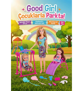 Good Girl Çocuklarla Parkta Oyun Seti - 29 cm Bebek, Kaydırak, Salıncak ve Aksesuarlı