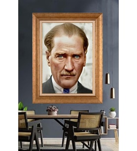 Altın Varaklı Çerçeveli Paspartulu Atatürk Tablo nh290 (Gold)