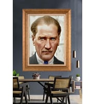 Altın Varaklı Çerçeveli Paspartulu Atatürk Tablo nh290 (Gold)
