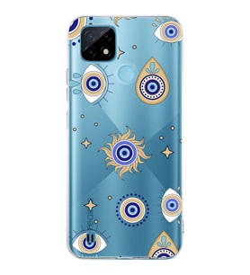 PrintiFy C21 ile Uyumlu 1mm Slim Fit Nazar Boncuğu 5 Baskılı Şeffaf  Kılıf
