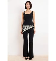 Kadın Büyük Beden Kolsuz Peplum Bluz İspanyol Paça Pantolon Takımı Havuz Yaka Viskoz Karışım Günlük