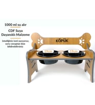 Suya Dayanıklı Ahşap Özel İsim Baskılı Seramik Kaseli Kademeli Köpek Mama ve Su Kabı Stantı 2000 ml (Siyah - Ceviz)