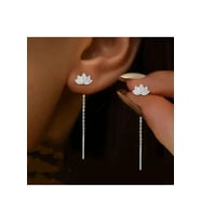 Lily Lotus Minimal Kadın Küpe Gümüş Tasarım Zarif & Şık Hediye Özel Kutulu P291S1261, one size
